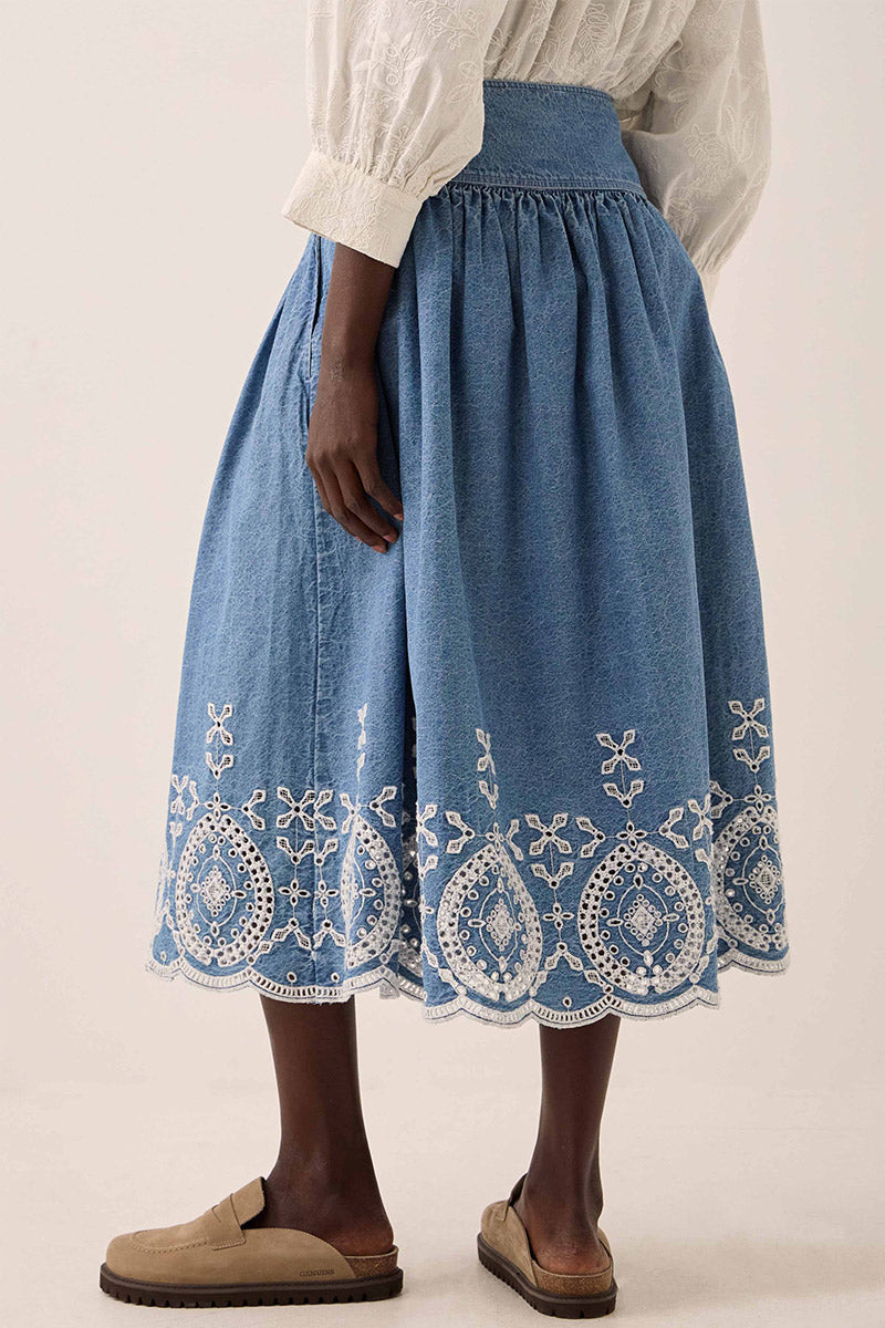 Coralie Denim Broderie Skirt