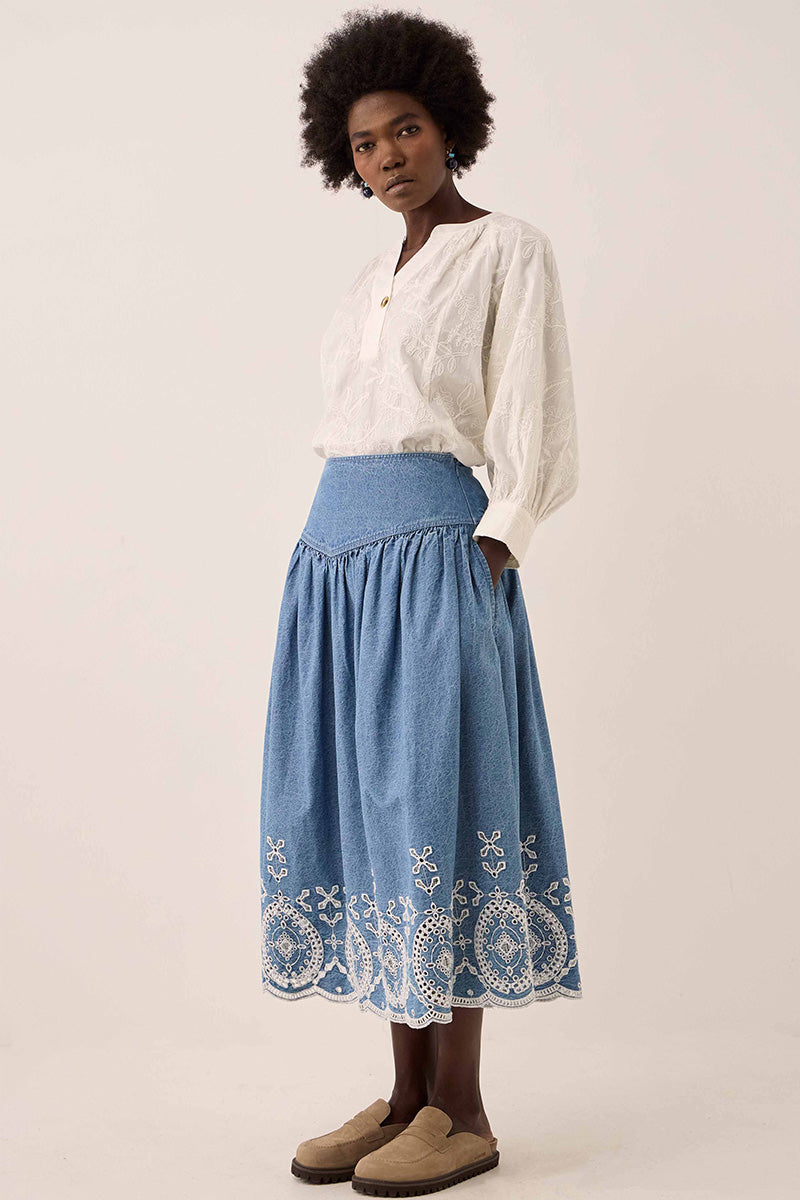 Coralie Denim Broderie Skirt