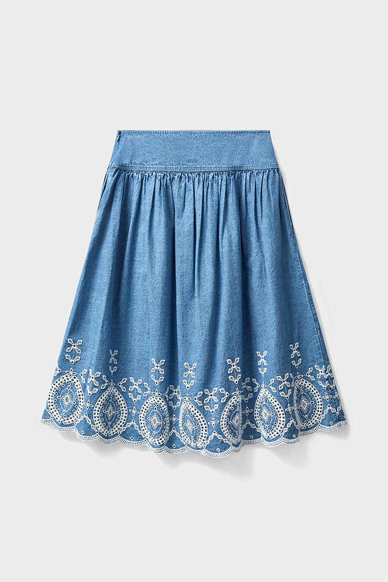 Coralie Denim Broderie Skirt