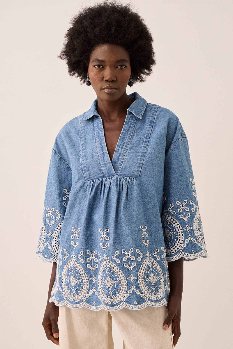 Coralie Denim Broderie Shirt