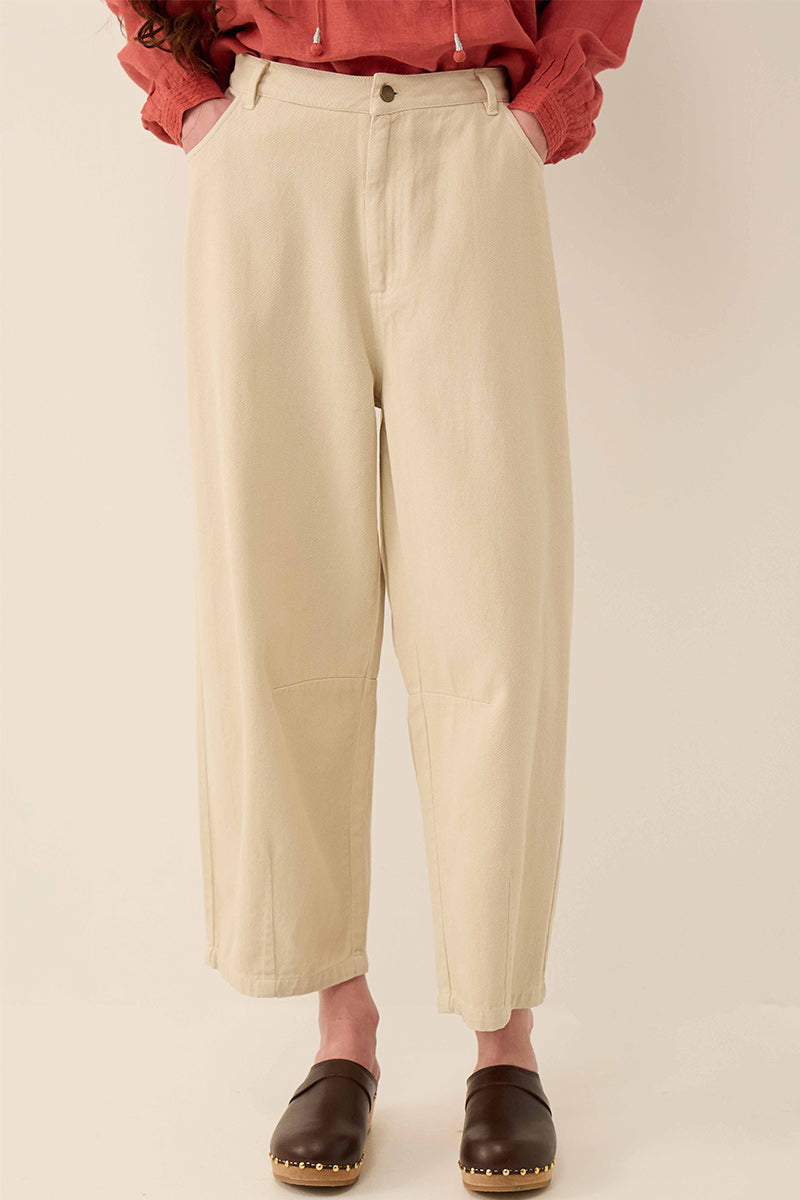 Elodie Cotton Twill Barrel Leg Trousers