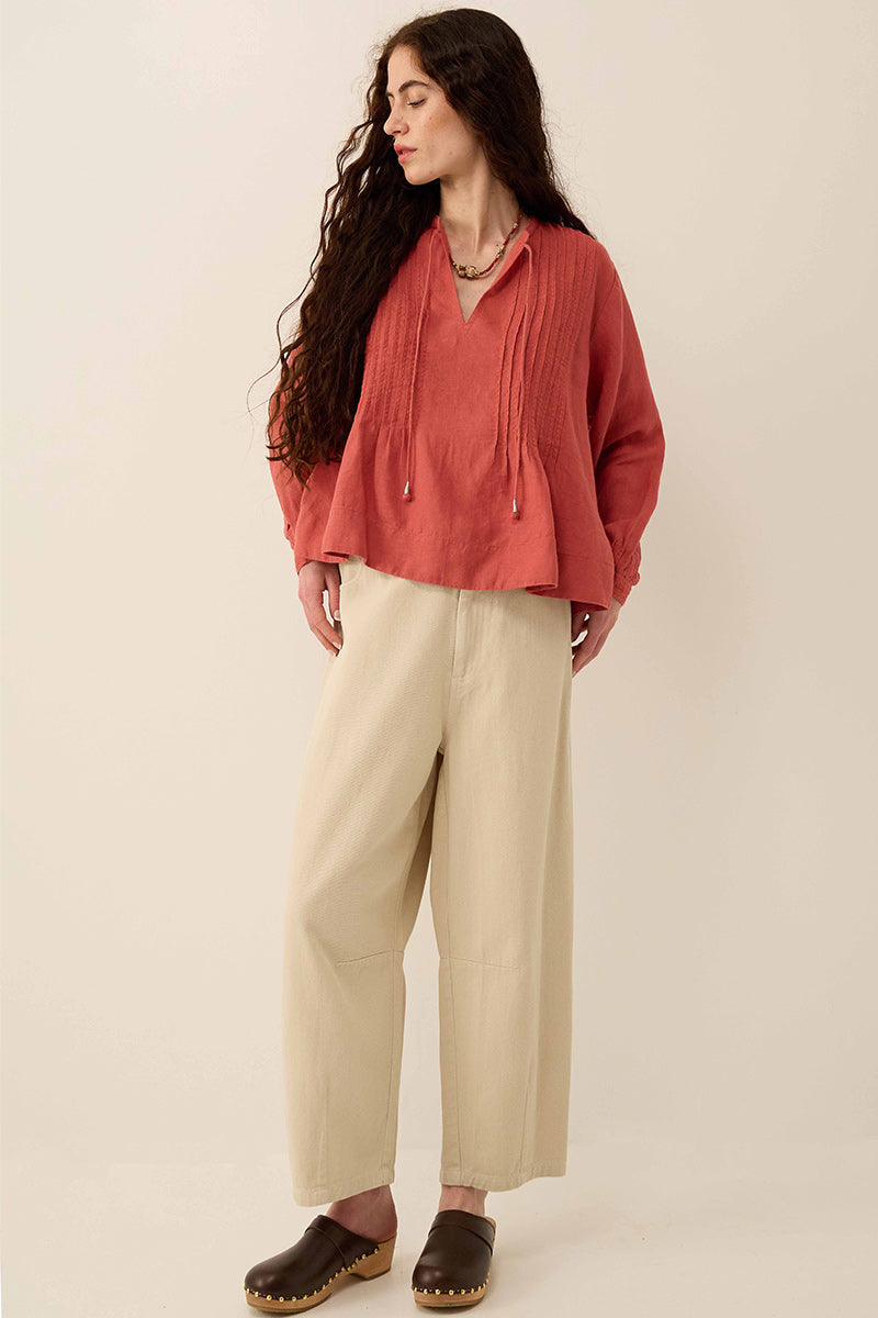 Elodie Cotton Twill Barrel Leg Trousers