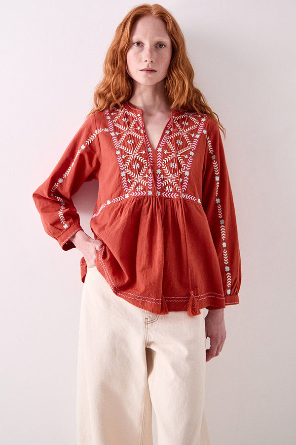 Enda Embroidered Cotton Top