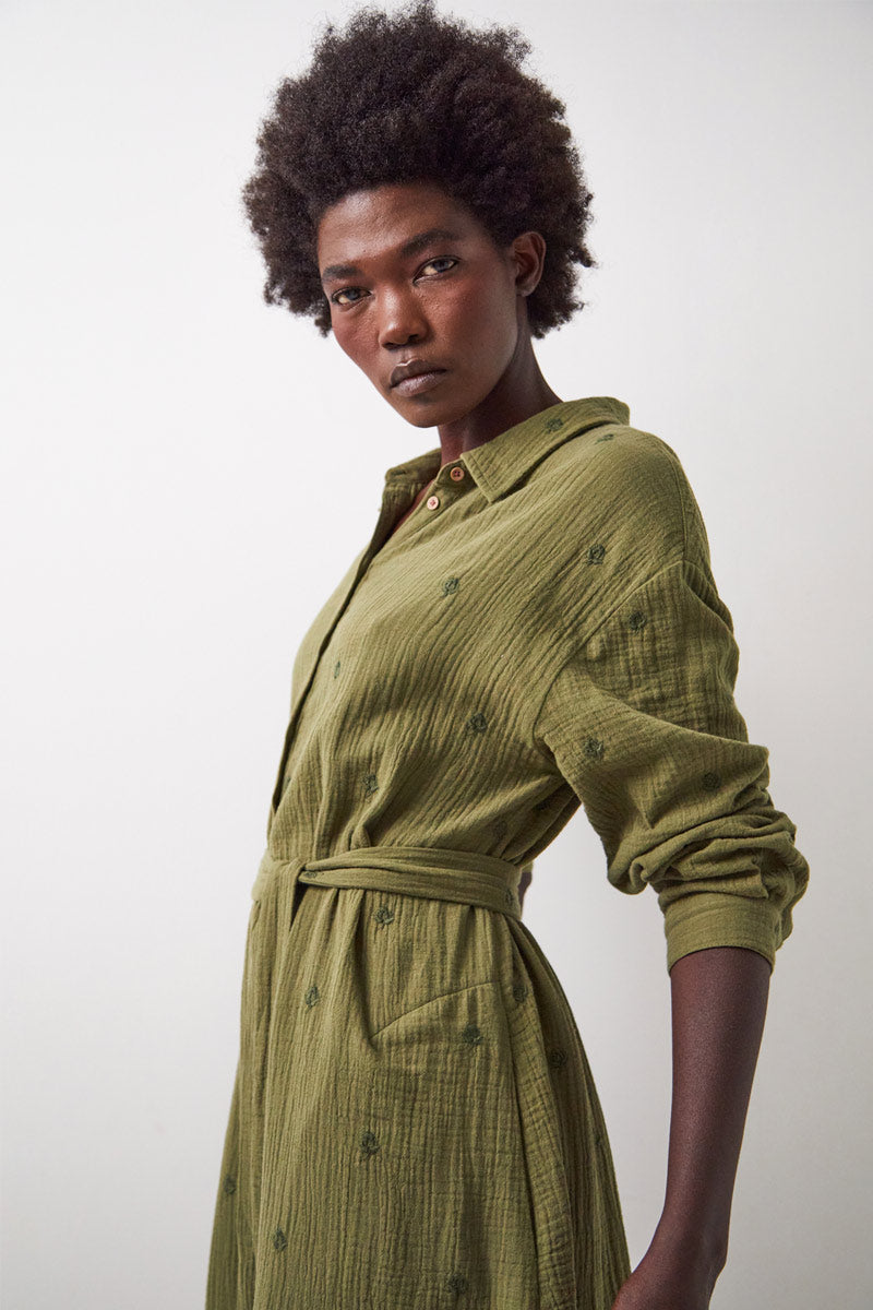 Evaline Cotton Dress Khaki