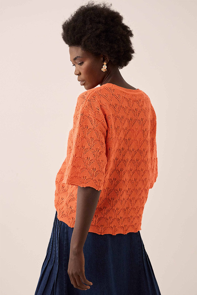 Flora Pointelle Knitted Tee Orange