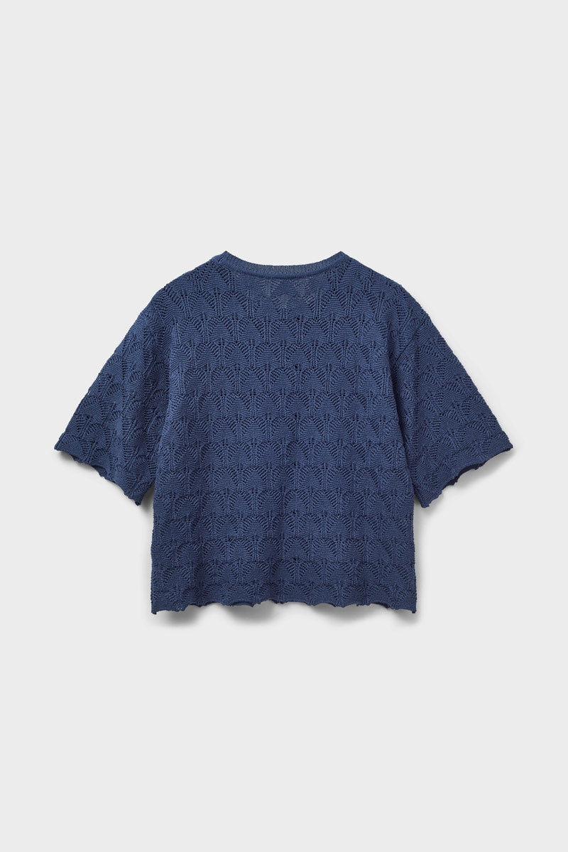 Flora Pointelle Knit Tee Navy