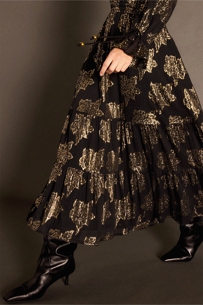 Gwen Gold Jacquard Dress