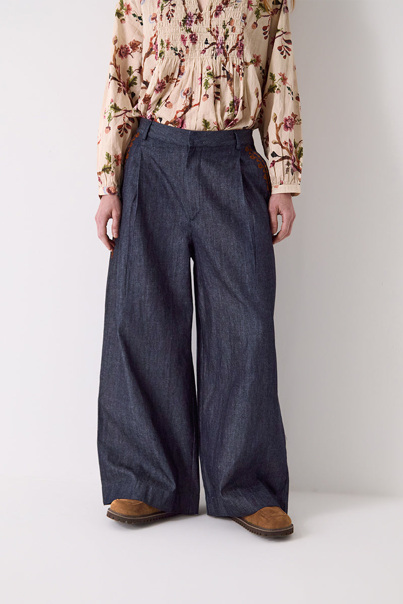 Jayla Denim Embroidered Trousers