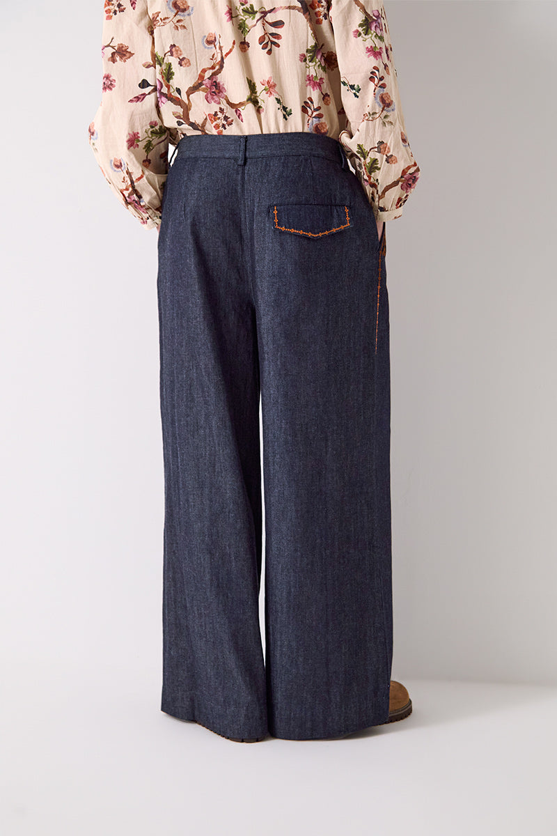 Jayla Denim Embroidered Trousers