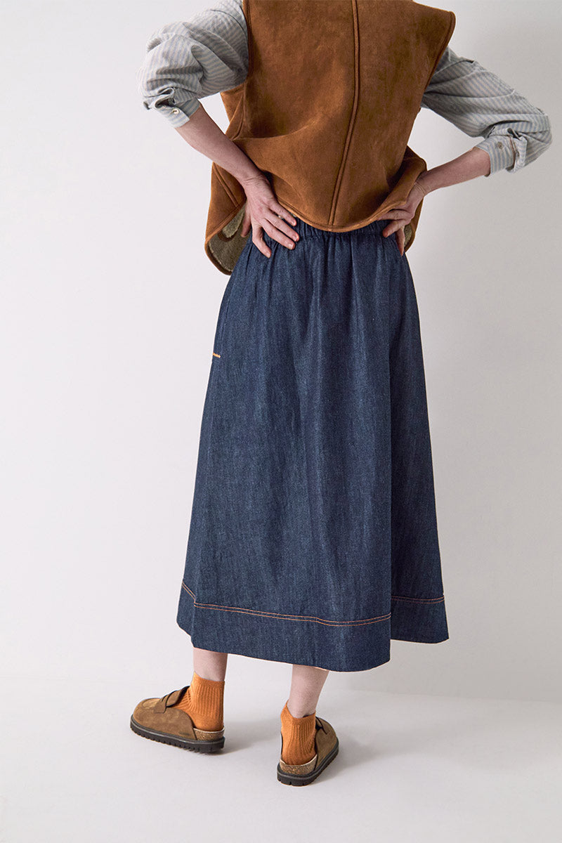 Jayla Denim Embroidered Midi Skirt