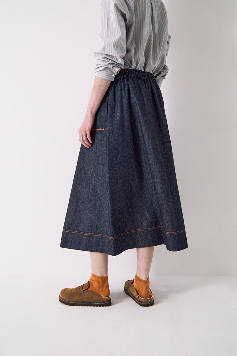 Jayla Denim Embroidered Midi Skirt