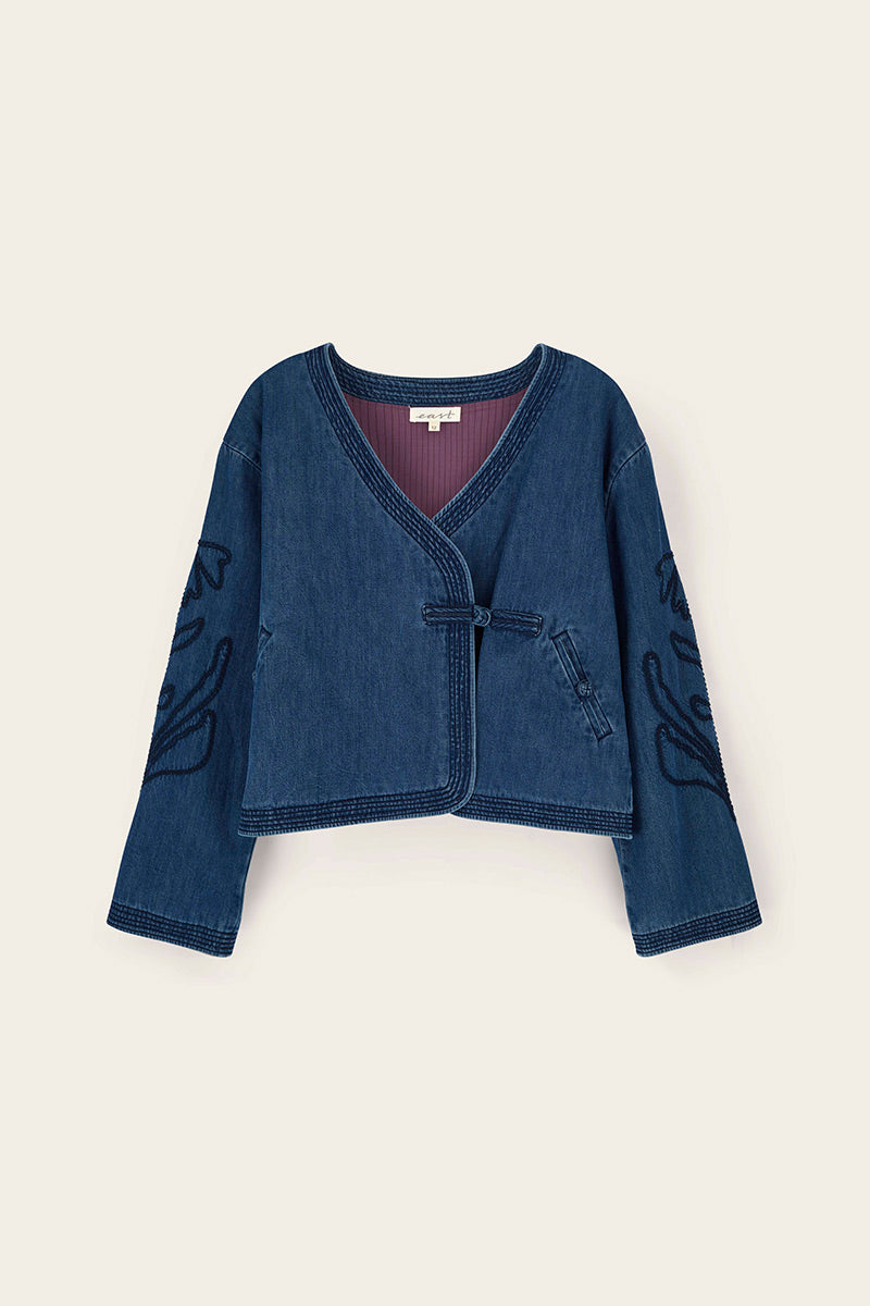 Juna Denim Botanical Embroidered Jacket