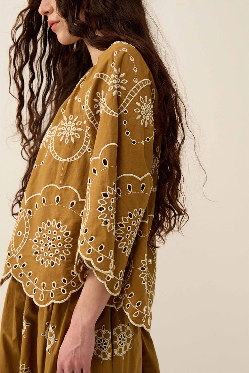 Leni Floral Broderie Cotton Poplin Top