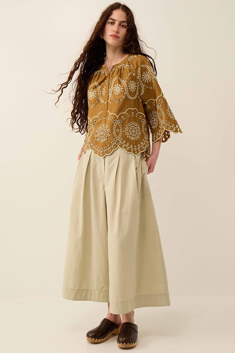 Leni Floral Broderie Cotton Poplin Top