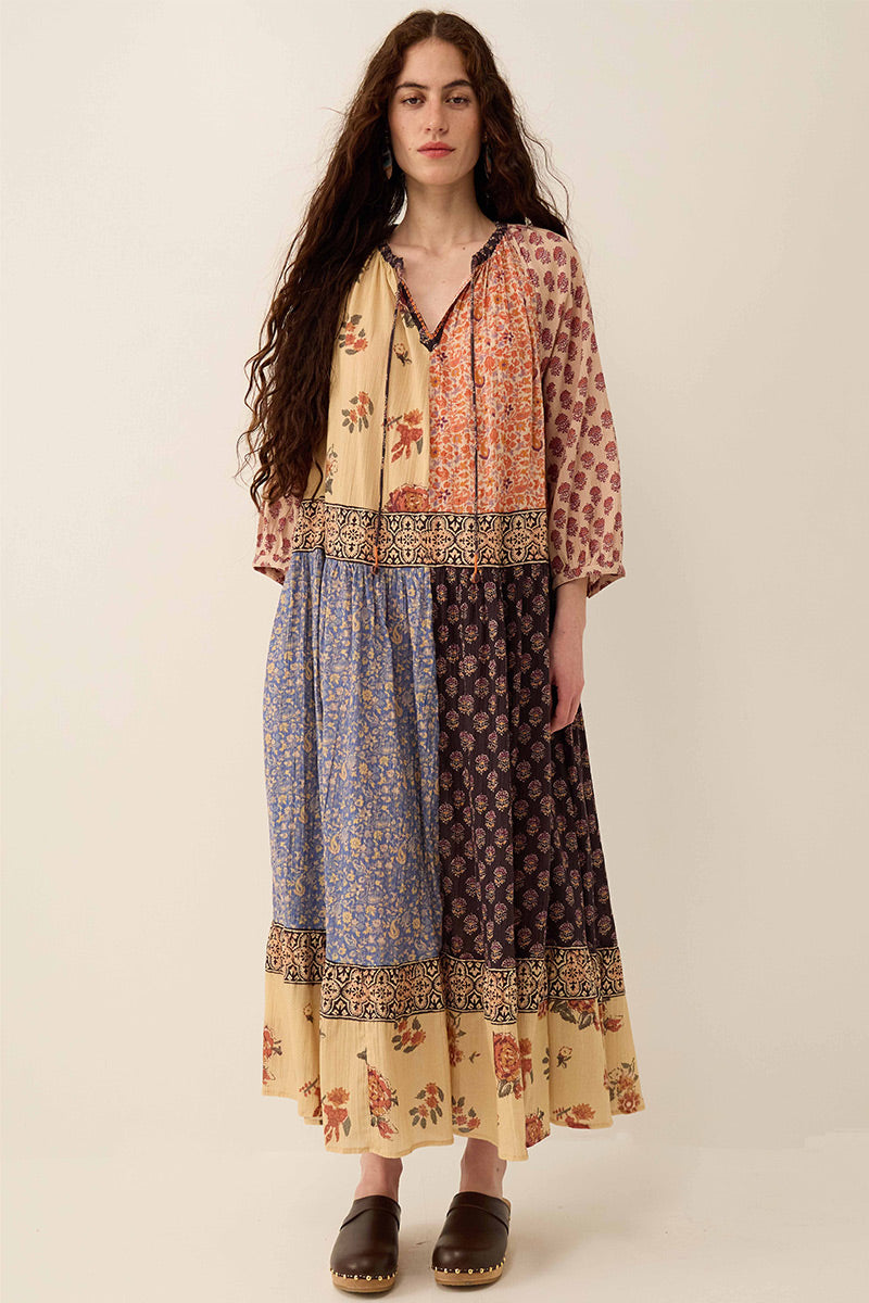 Loran Patch Print Crinkle Cotton Dress