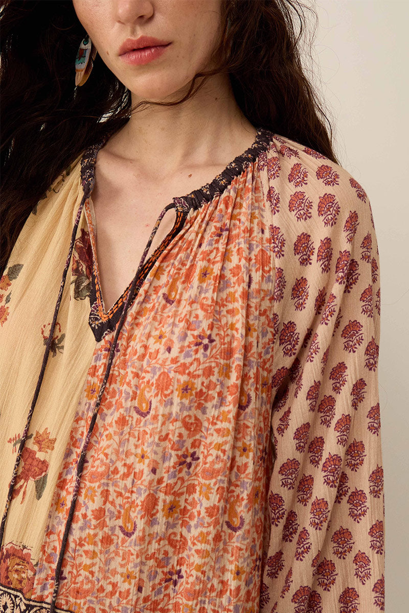 Loran Patch Print Crinkle Cotton Dress