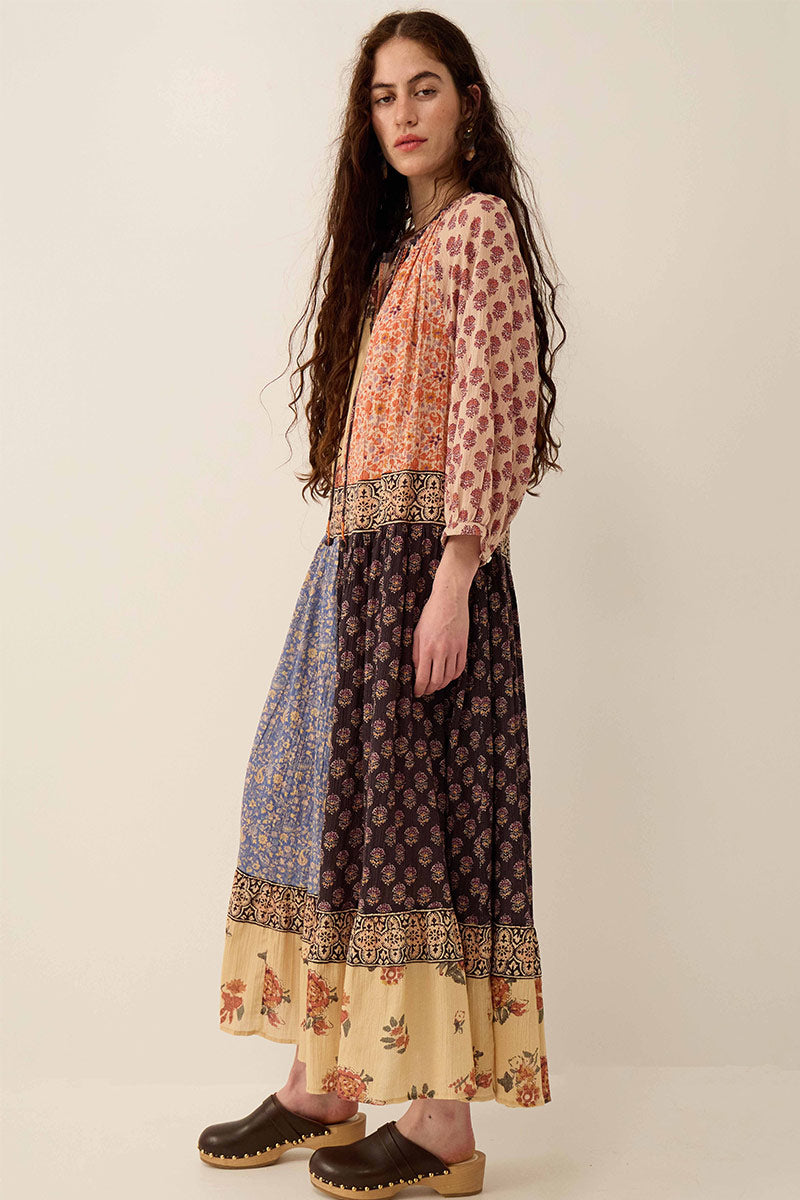 Loran Patch Print Crinkle Cotton Dress