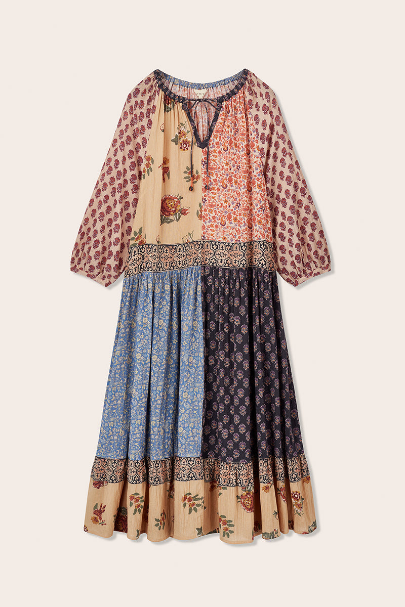 Loran Patch Print Crinkle Cotton Dress