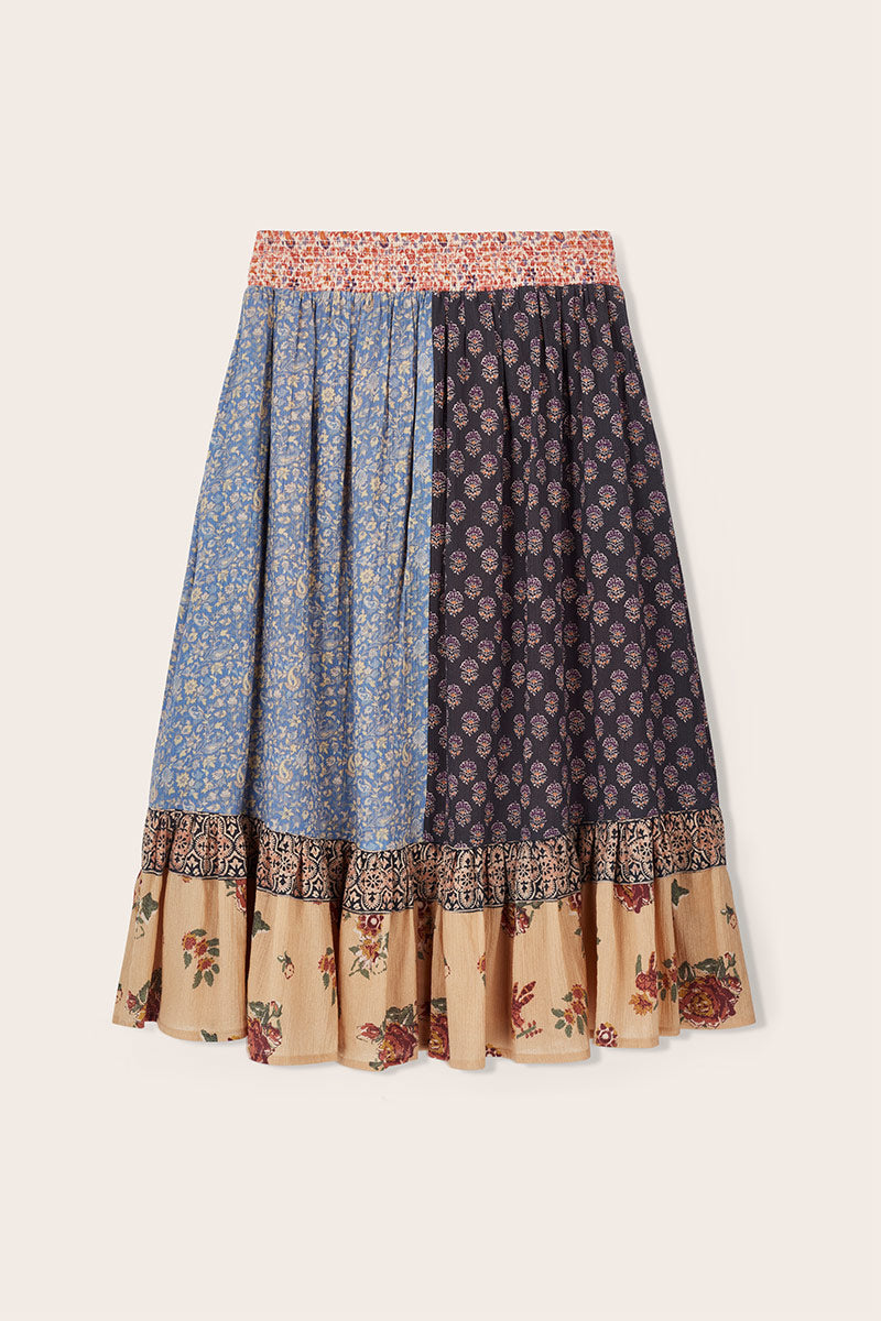 Loran Floral Patch Print Cotton Skirt