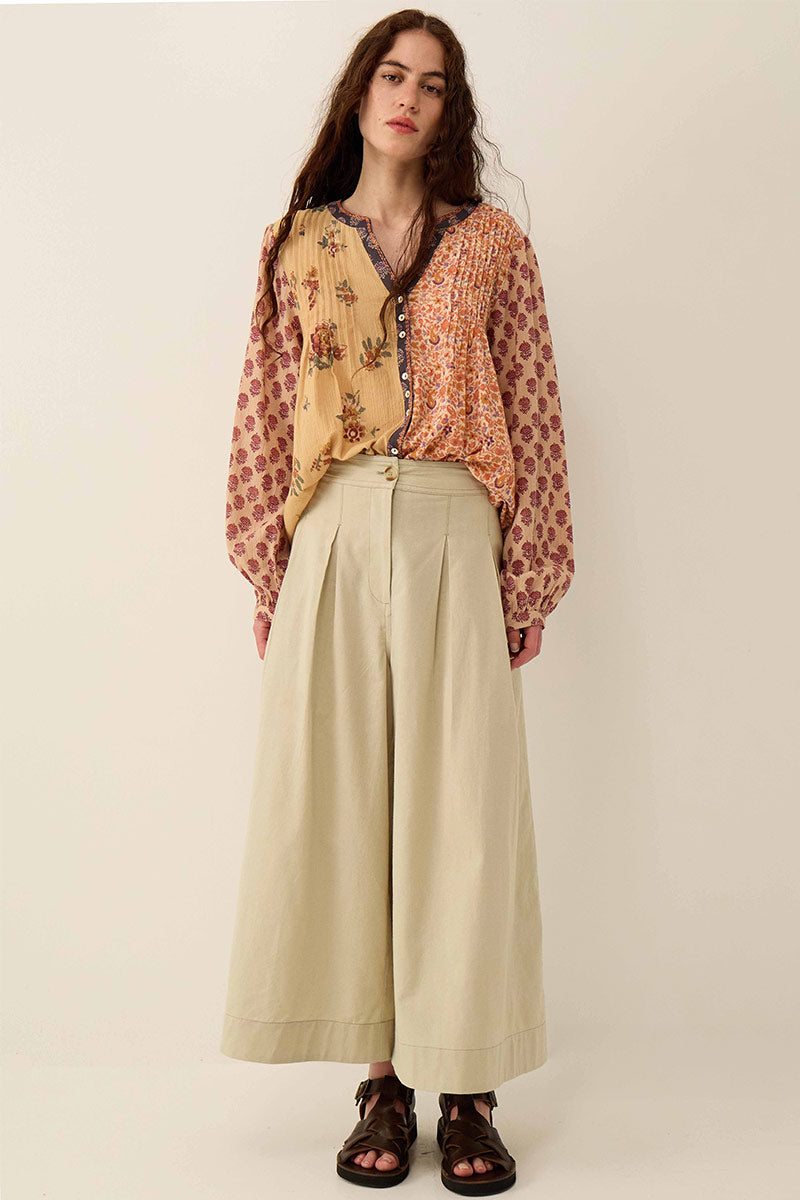 Loran Patch Print Crinkle Cotton Top