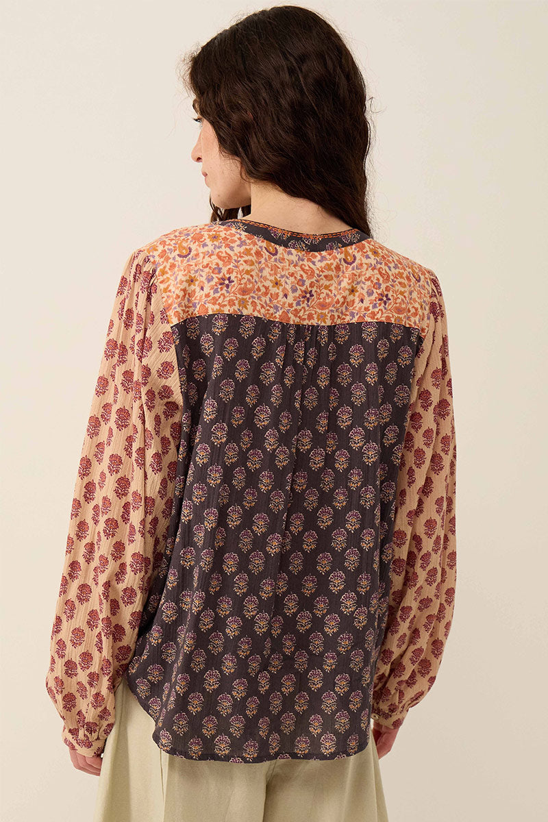 Loran Patch Print Crinkle Cotton Top