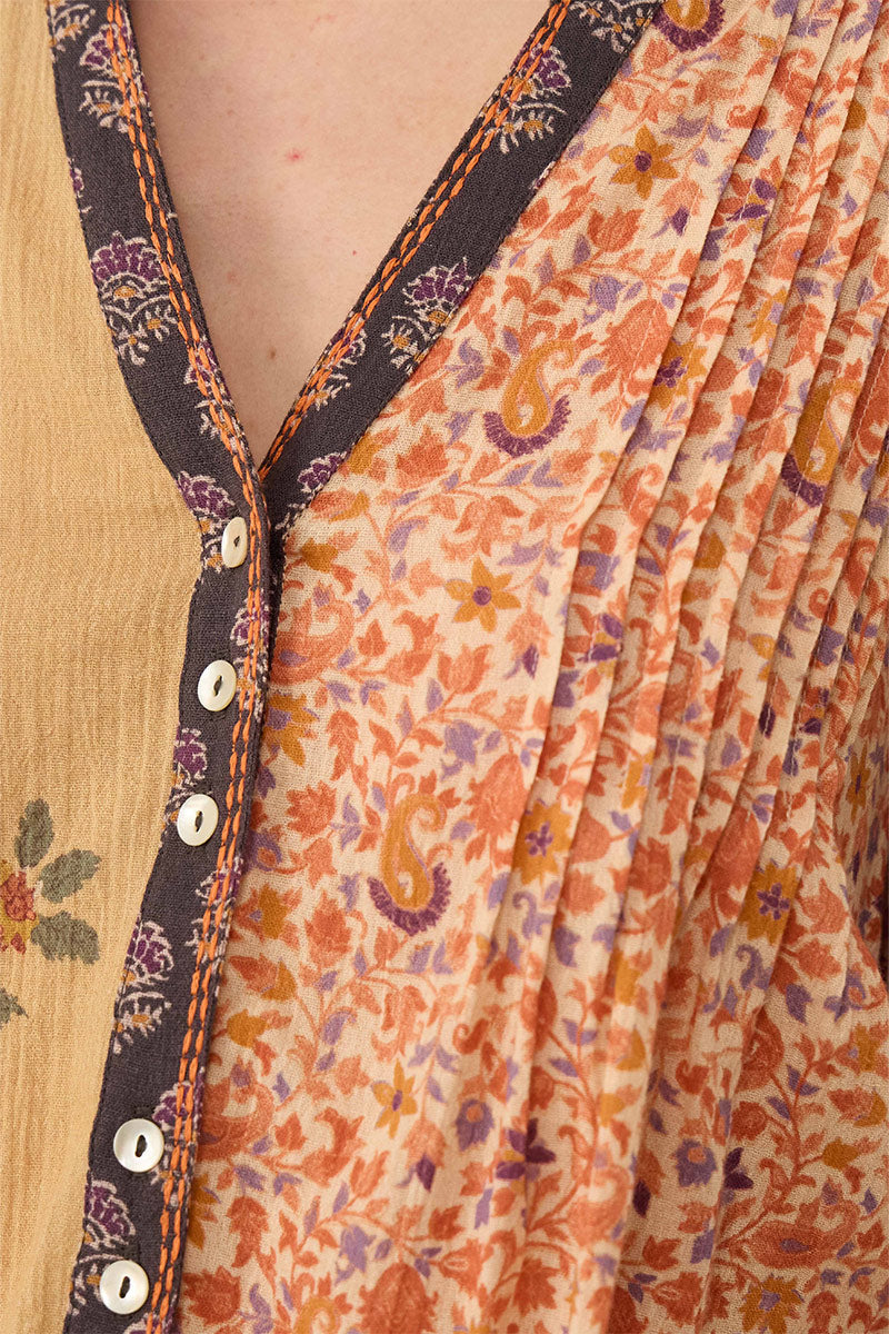 Loran Patch Print Crinkle Cotton Top