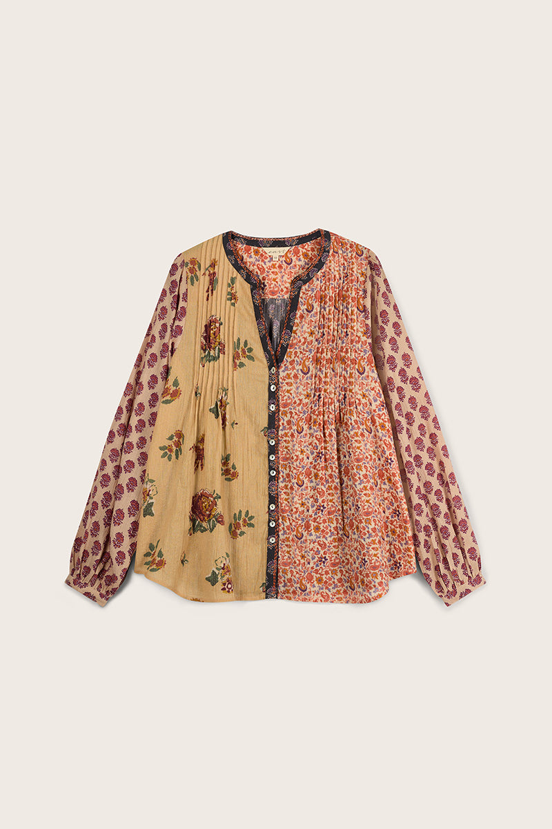 Loran Patch Print Crinkle Cotton Top