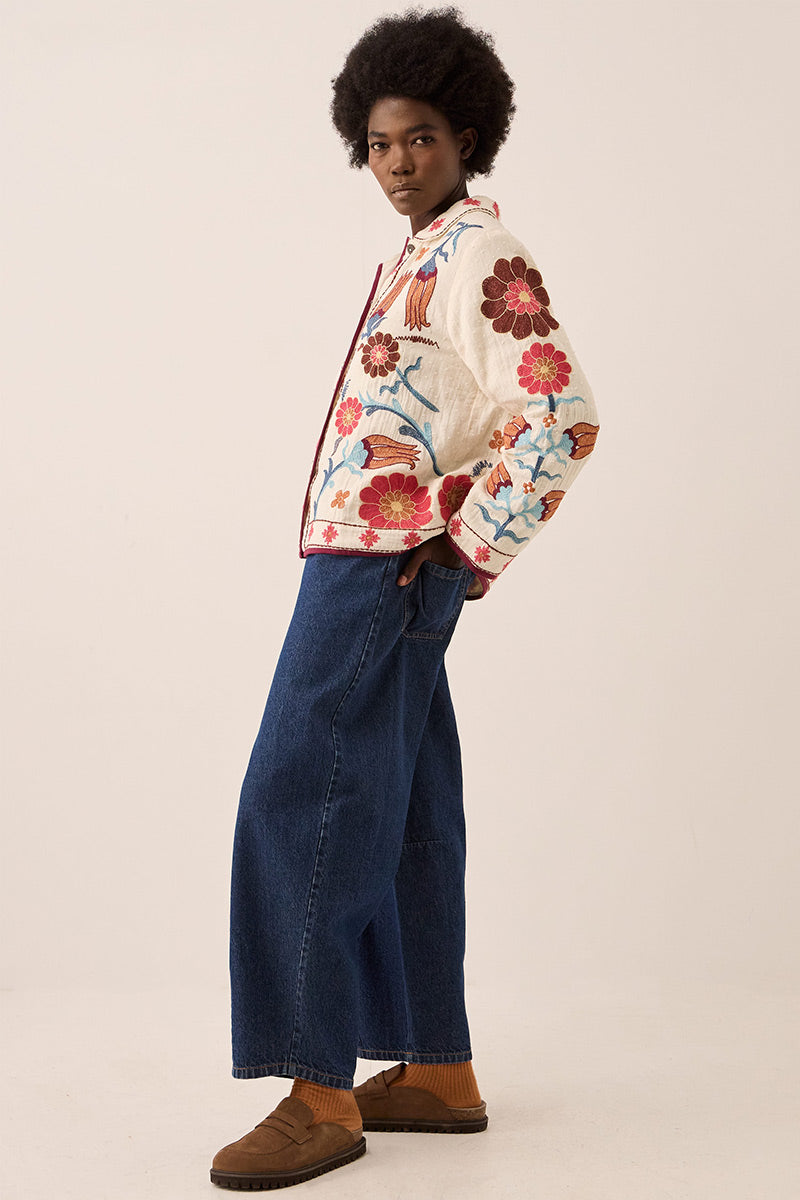 Odeline Floral Embroidered Cotton Jacket