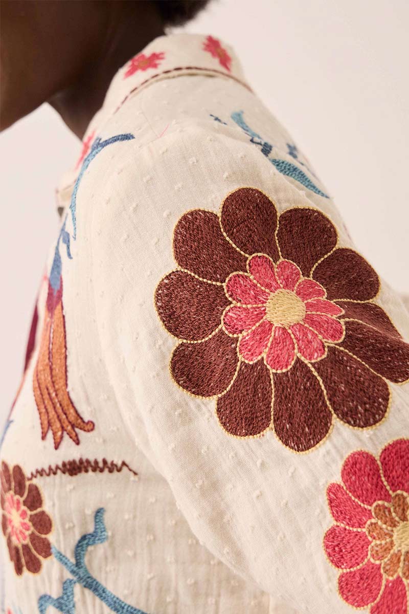 Odeline Floral Embroidered Cotton Jacket