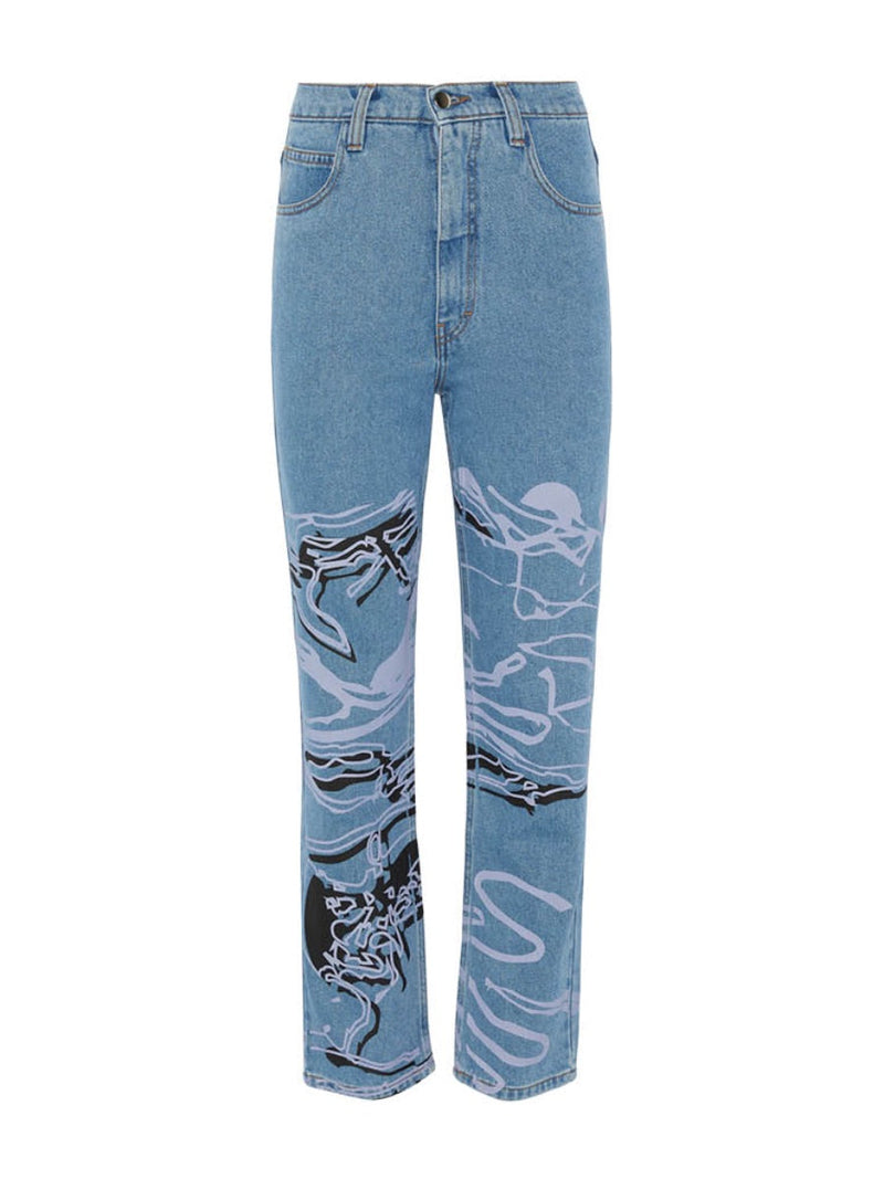 Women's High Waist Blue Jeans | Floral Print | Sustainable | Fanfare