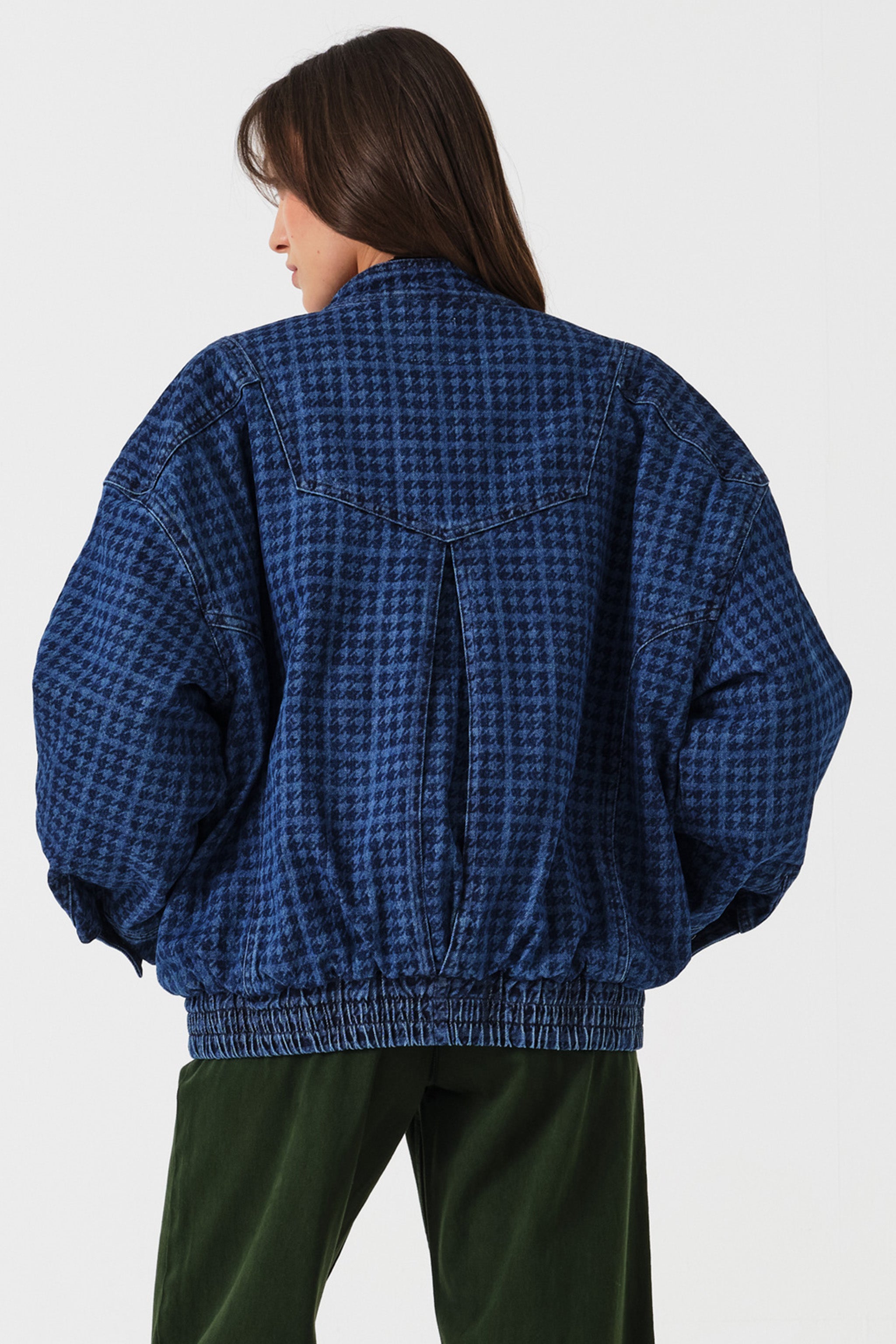 Juno Oversized Bomber Jacket in Houndstooth Americana