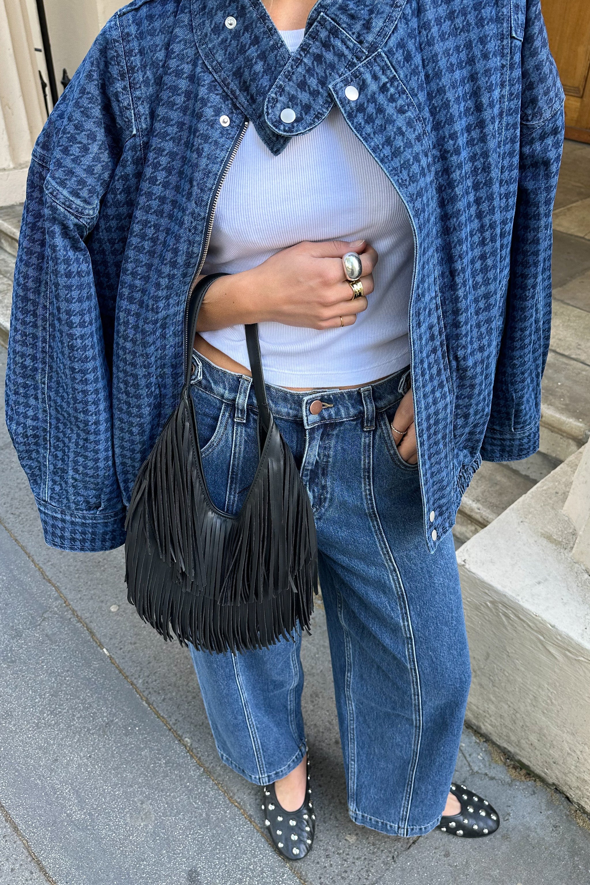 Juno Oversized Bomber Jacket in Houndstooth Americana