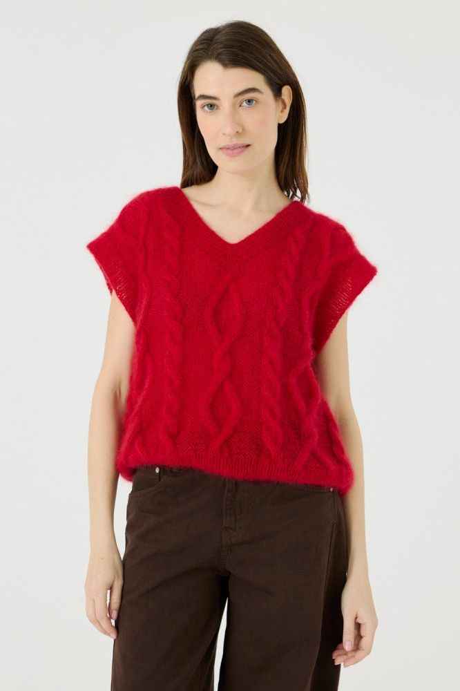 Laimė: Poppy Red Silk & Mohair Vest