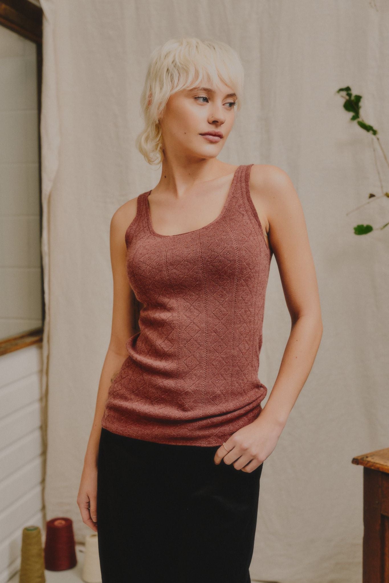 'Tricot de Peau' Fine Merino Camisole Top in Heather