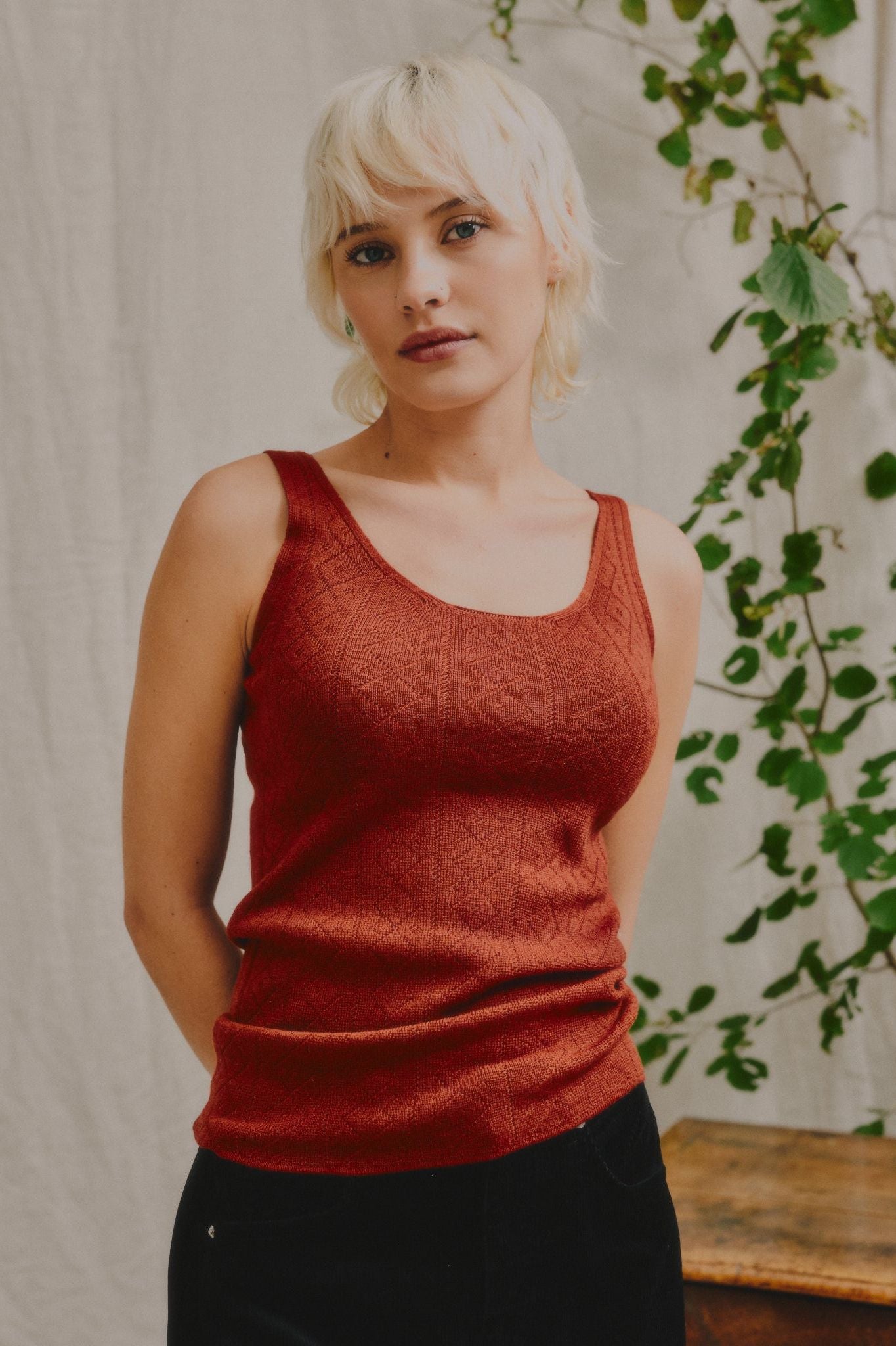 'Tricot de Peau' Fine Merino Camisole Top in Henna