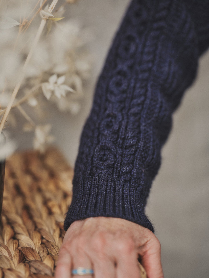 The Freyja British Wool Cable Sweater in Navy