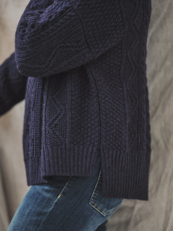 The Freyja British Wool Cable Sweater in Navy