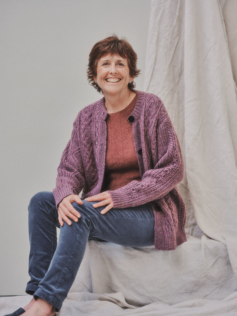 The Freyja British Wool Cable Cardigan in Calluna