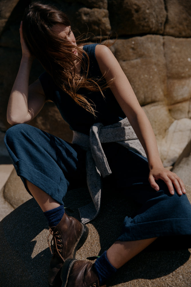 The Mori Fine Merino Wool Jumpsuit in Indigo