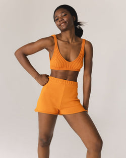 Pieva: Orange Cotton Bralette & Shorts Set