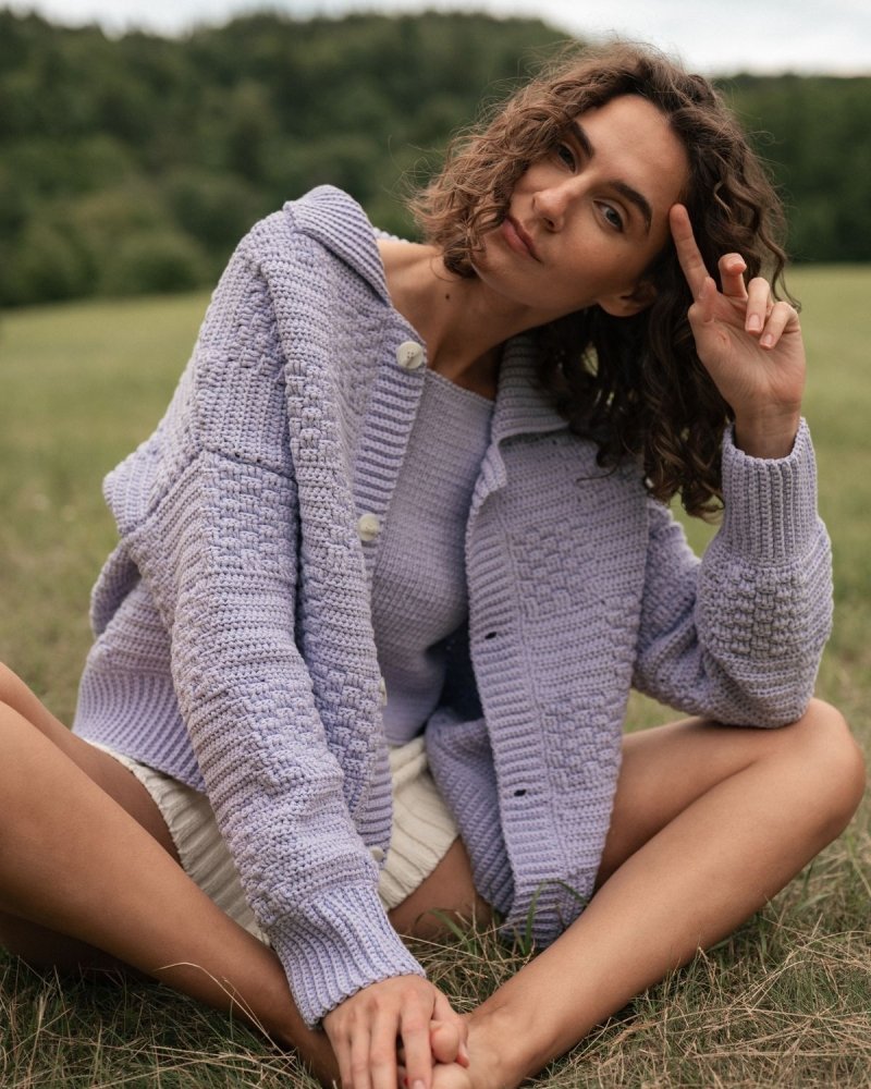 Prietema: Lilac Crochet Cotton Jacket