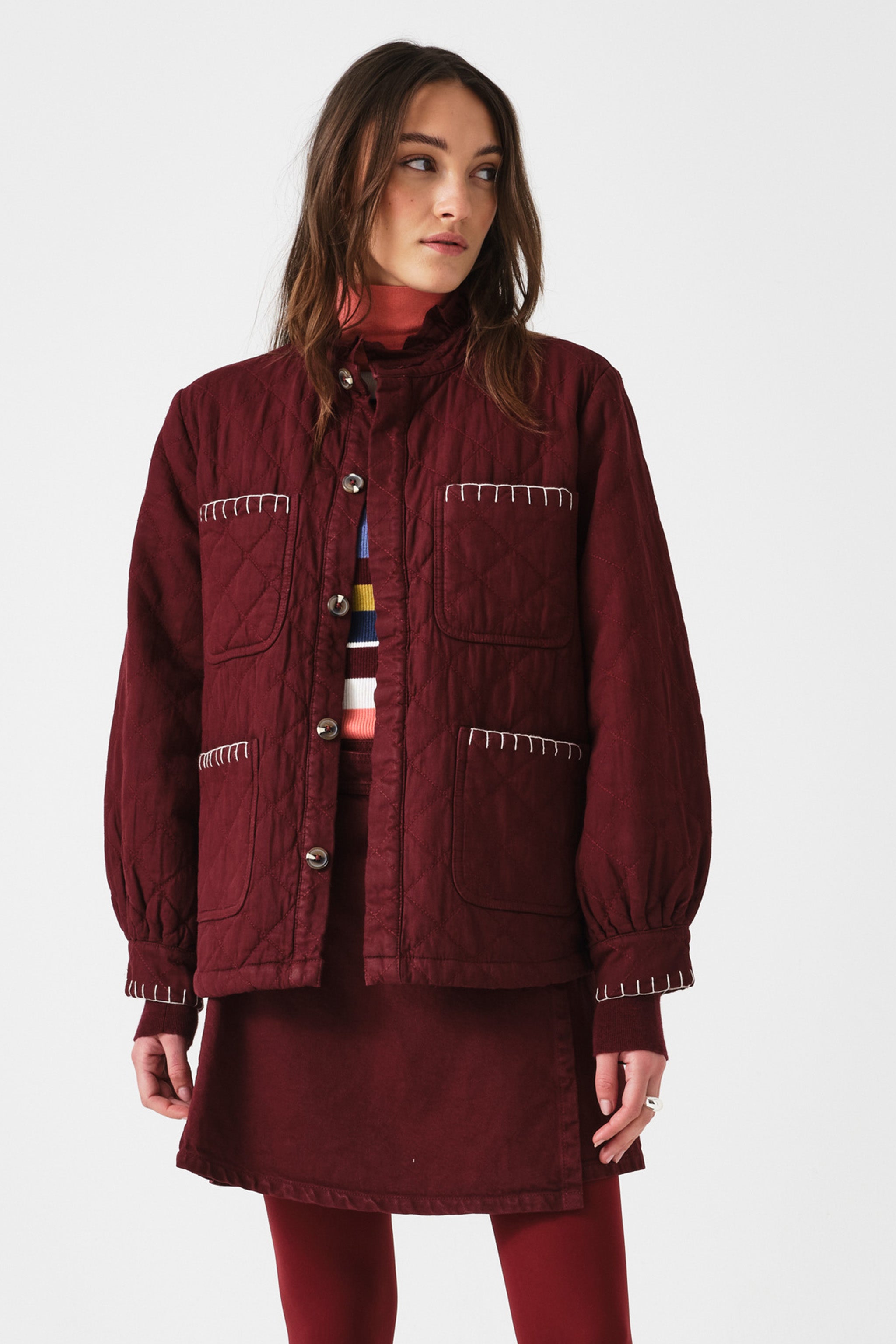 Pablo Quilted Denim Jacket in Mulberry