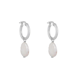 Round Pearl Drop Hoops: Silver