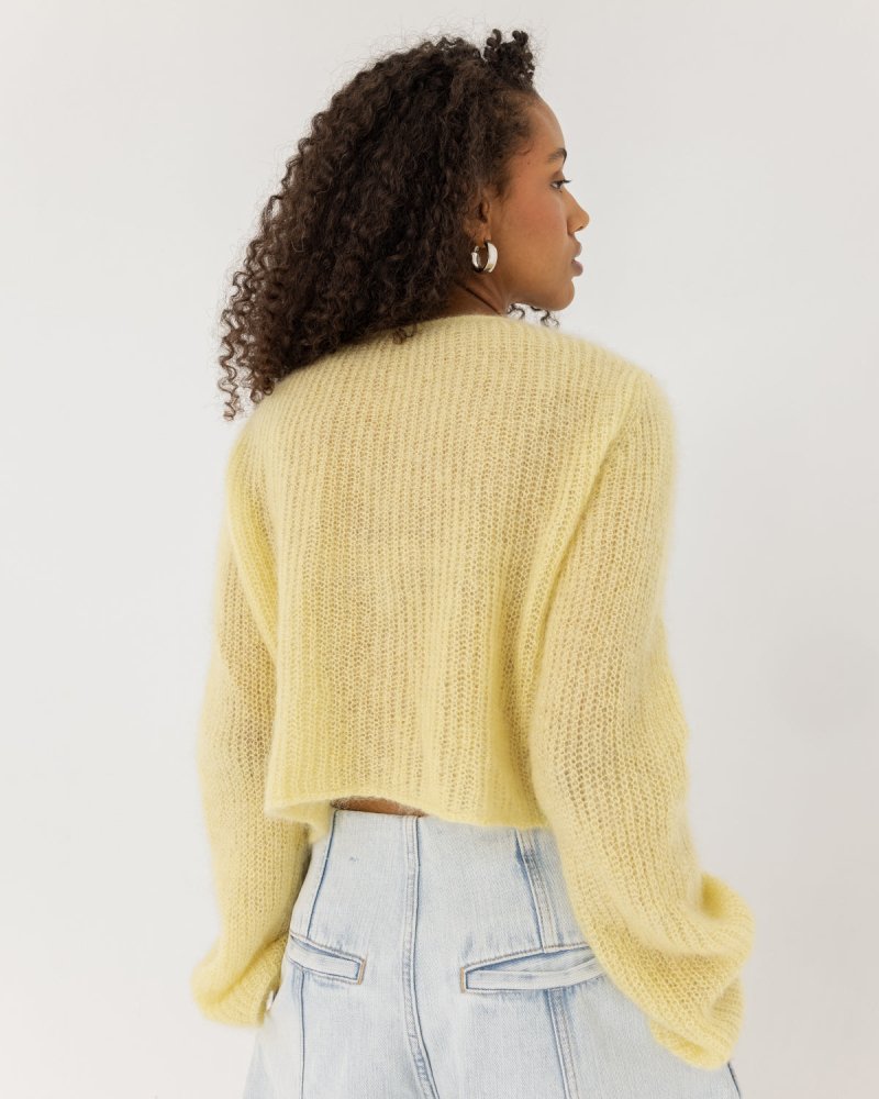 Skraistas: Butter Yellow Silk & Mohair Cropped Cardigan