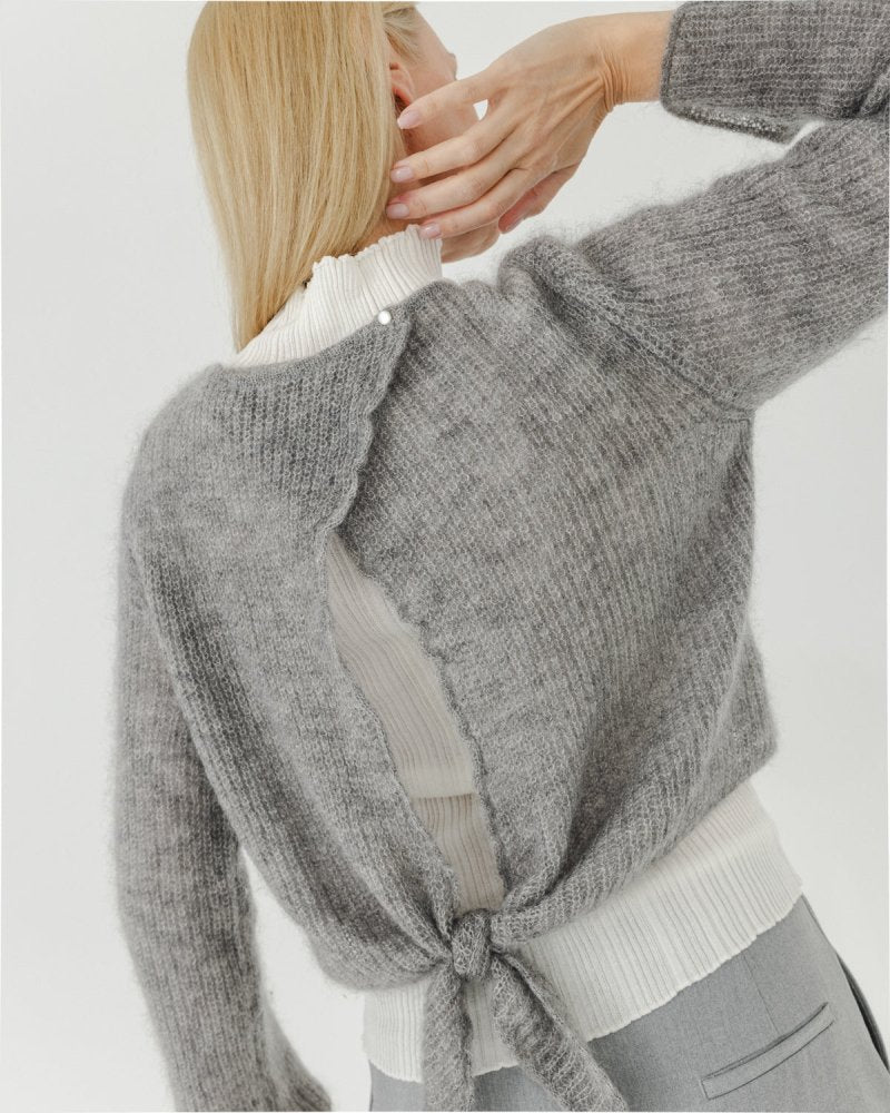 Skraistas: Fog Grey Silk & Mohair Cropped Cardigan