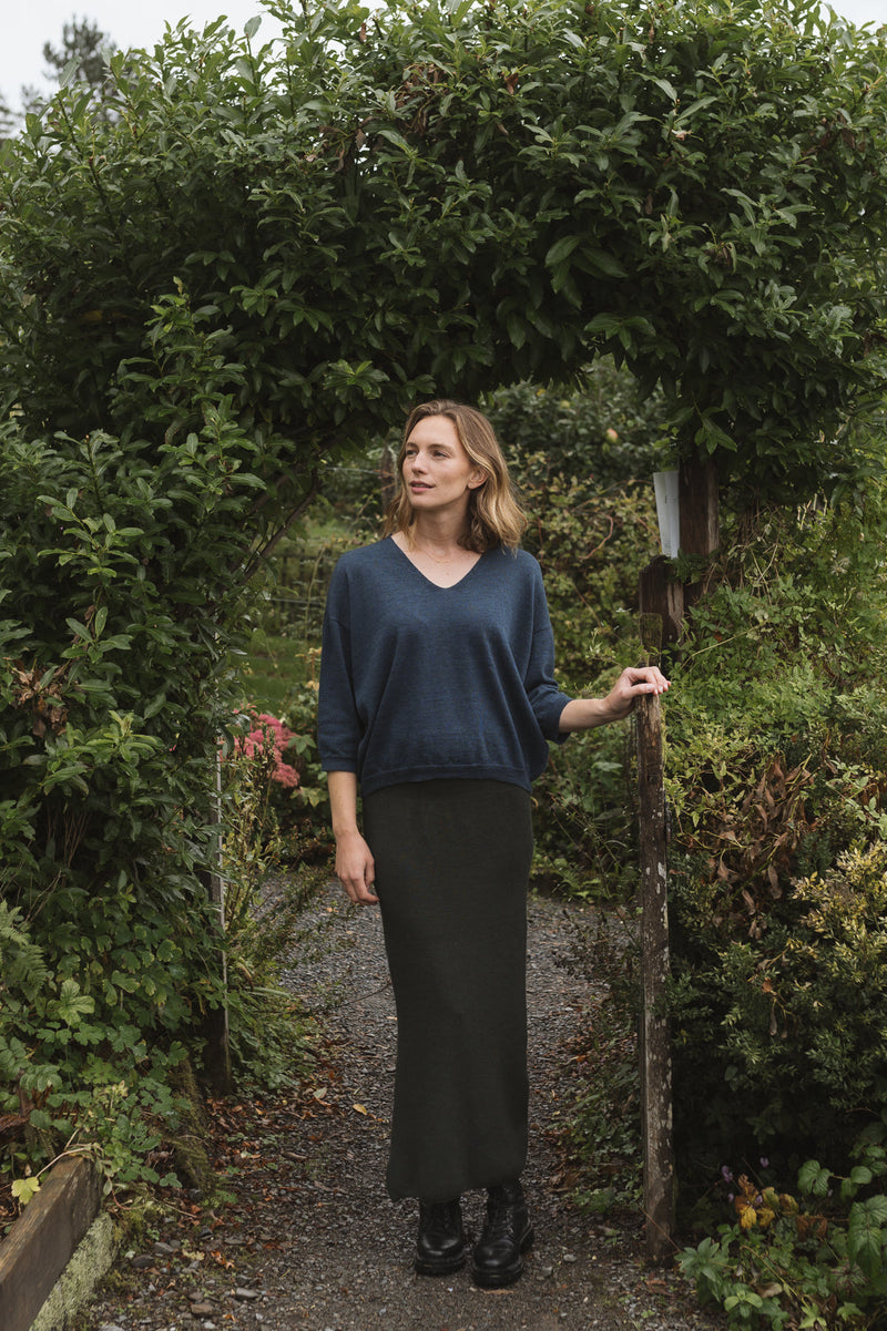 Eden V-neck Sweater in Indigo Blue - last chance to invest