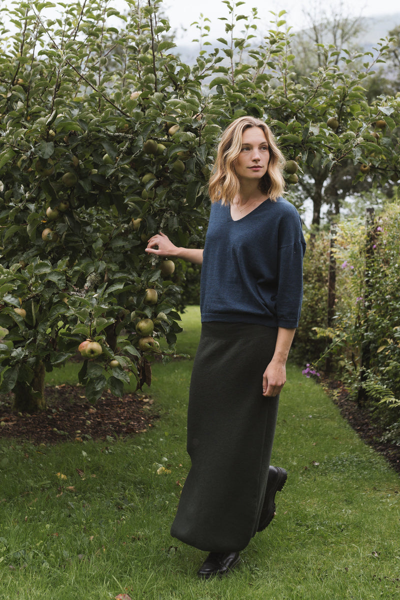 Eden V-neck Sweater in Indigo Blue - last chance to invest