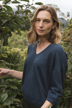 Eden V-neck Sweater in Indigo Blue - last chance to invest
