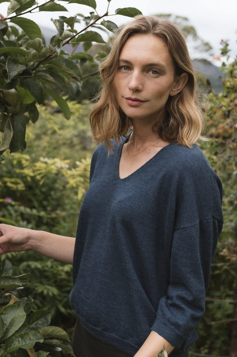 Eden V-neck Sweater in Indigo Blue - last chance to invest