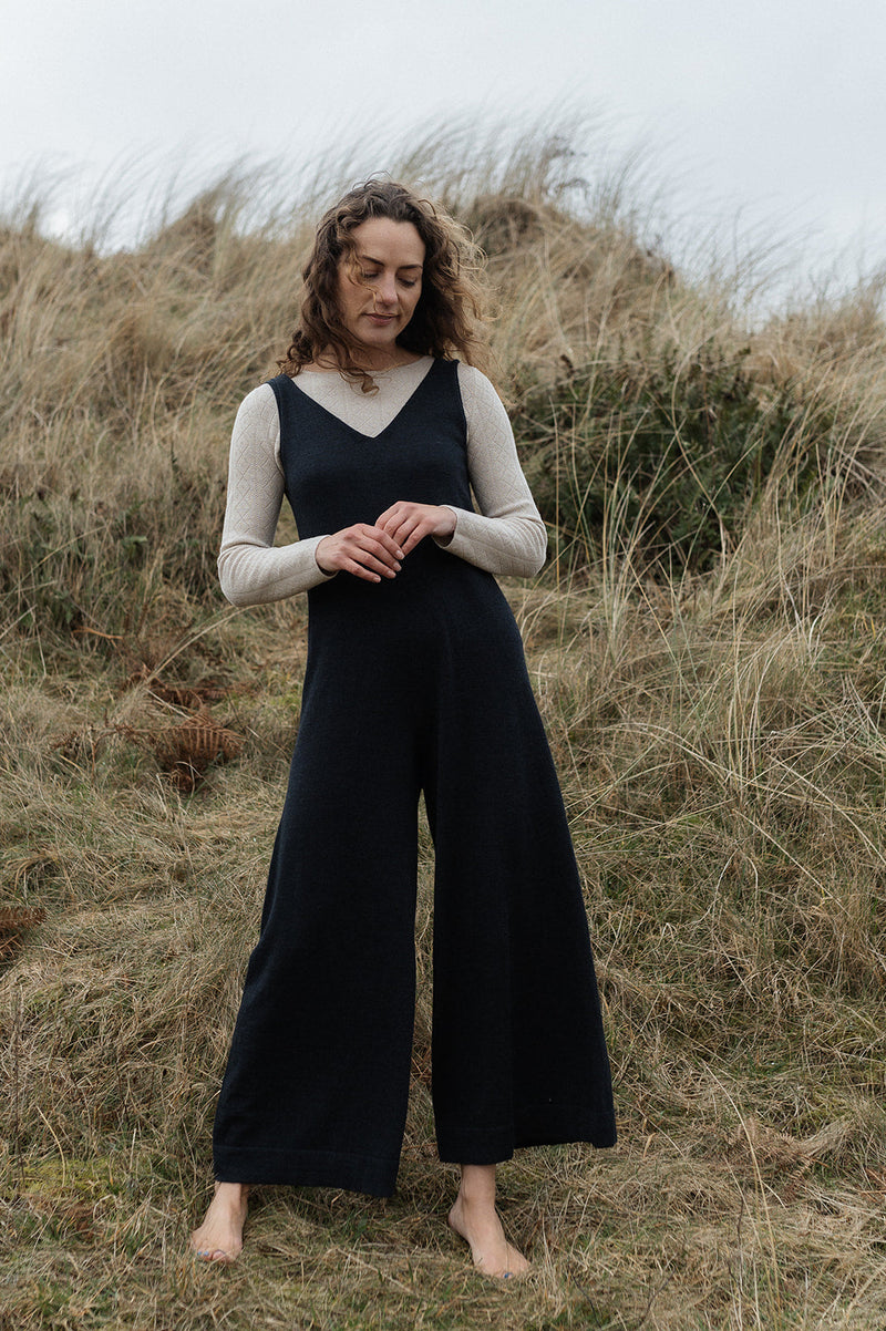 The Mori Fine Merino Wool Jumpsuit in Deep Indigo